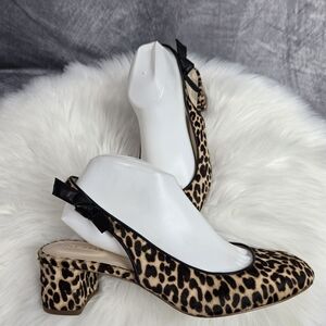 Cole Haan Leopard Print Slingback Block Heel Pumps with Black Bow